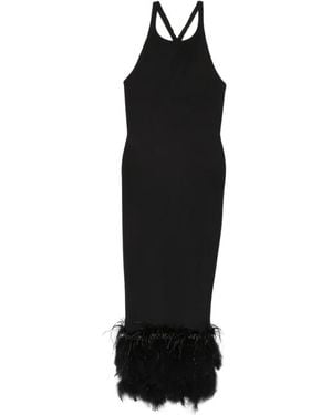 Vestiaire d'un Oiseau Libre Feather-Trim Crossover-Strap Dress - Black