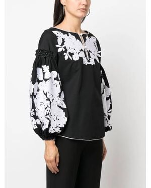 Yuliya Magdych Floral-Jacquard Puff-Sleeve Blouse - Black