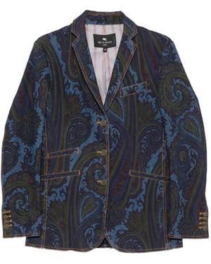 Etro Paisley-Print Denim Jacket - Blue