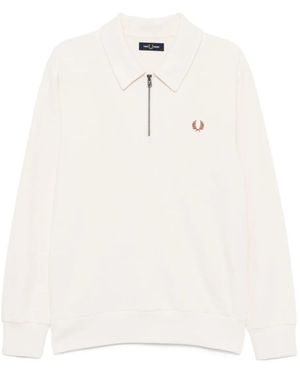 Fred Perry Embroidered-Logo Zipped Sweatshirt - White
