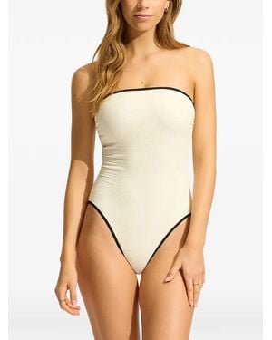 Seafolly Beach Bound Dd Contrast-Trim Strapless Swimsuit - Natural