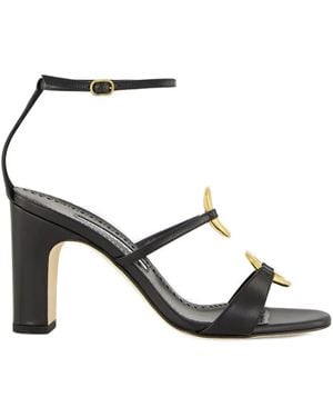 Manolo Blahnik 90Mm Leather Ankle-Strap Ring Sandals - Black