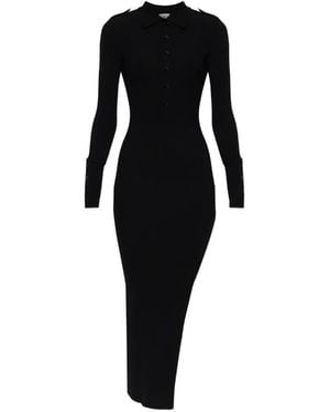 Courreges Ribbed-Knit Button-Up Dress - Black