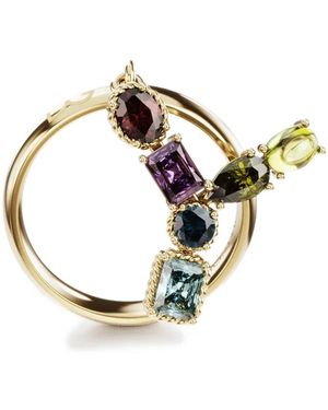 Dolce & Gabbana Rainbow alphabet Y ring in yellow gold with multicolor fine gems - Metallizzato