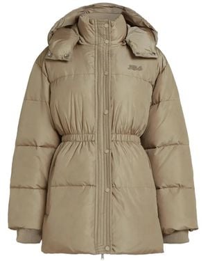 KARL LAGERFELD Cinched Midi Puffer Jacket - Natural