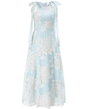 DREAM CATCHER Sofia Floral-Embroidered Tie-Shoulder Midi Dress - Blue