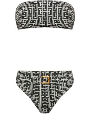 Balmain Bikini Met Geometrische Print En Ceintuur - Grijs
