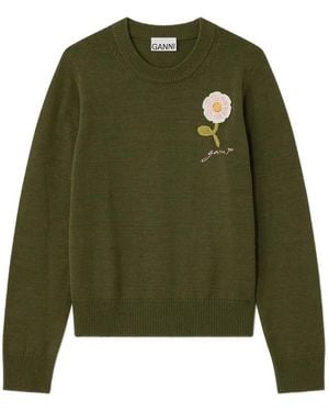 Ganni Pullover Mit Gehäkelter Blume - Grün