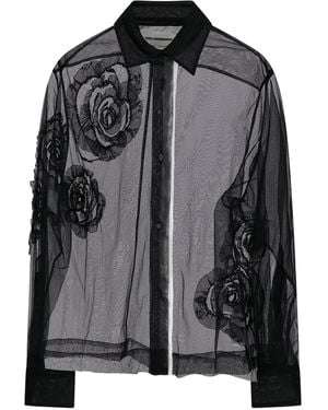 Des Phemmes Tulen Blouse Verfraaid Met Rozen - Zwart