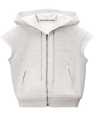 Alexander Wang Crystal-Embellished Cap-Sleeve Hoodie - White