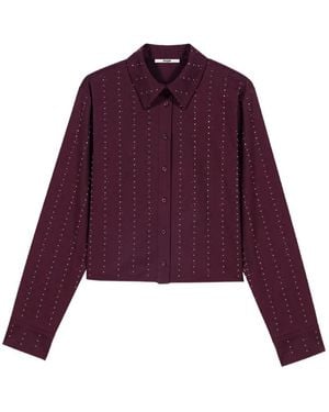 Maje Cropped Rhinestone Cotton Shirt - Purple