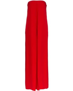 Valentino Strapless Wide Leg Silk Stretch Jumpsuit - Red
