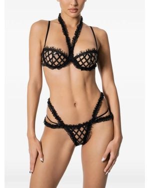 GOD SAVES QUEENS Valentina Balconette Sequin-Embellished Ruffled Bra - Black