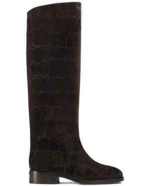 Le Silla Charlotte Croc-Effect Suede Boots - Black