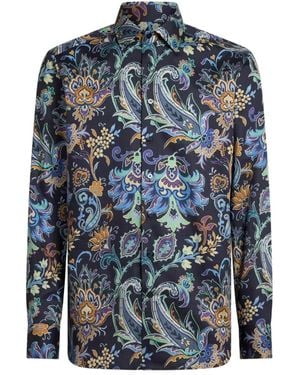 Etro Paisley Floral Long-Sleeves Shirt - Blue