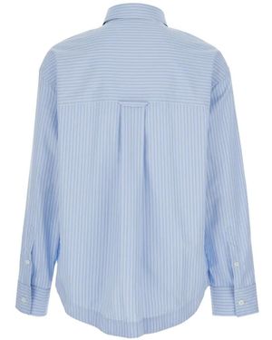 Ami Paris Long Sleeve Wide Shirt With Sharp Collar And Embossed Ami De Coeur - Blue