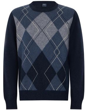 Fedeli Argyle-Intarsia Cashmere Sweater - Blue