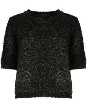 Avant Toi Bouclé-Knit Short-Sleeve Sweater - Black