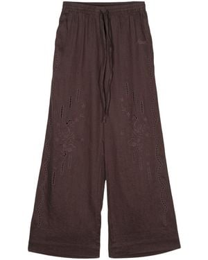 P.A.R.O.S.H. Broderie-Anglaise Linen Trousers - Brown