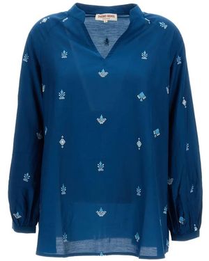 Emporio Sirenuse Ilizia Embroidered Raglan-Sleeve Blouse - Blue