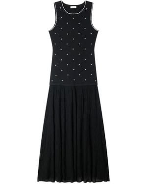 Sandro Maxi Floral-Embellishment Knitted Dress - Black