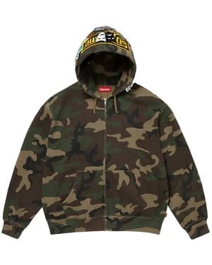 Supreme Woodland Camo Patch-Detail Zip-Up Hoodie - Green