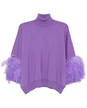 Alberta Ferretti Feather-Trim Roll-Neck Sweater - Purple