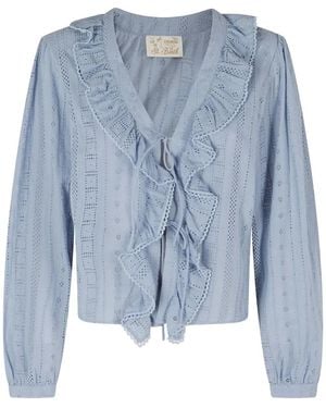 MC2 Saint Barth Ruffled Broderie-Anglaise Blouse - Blue