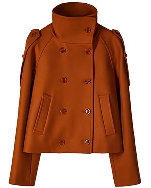 Patrizia Pepe Double-Breasted Epaulette Jacket - Brown