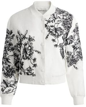 Alice + Olivia Keri Floral Embroidered Bomber Jacket - White