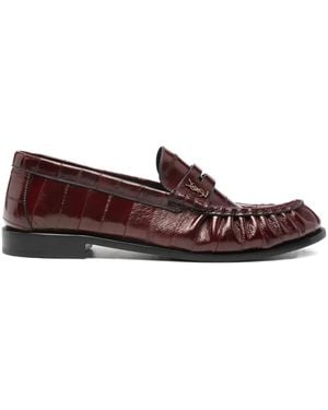 Saint Laurent Crocodile-Effect Loafers - Brown