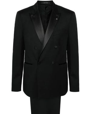 Tagliatore Double-Breasted Virgin-Wool Suit - Black