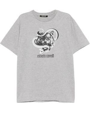 Roberto Cavalli Graphic-Print Crew-Neck T-Shirt - Grey