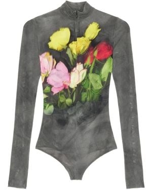 MSGM Floral-Print Zip Bodysuit - Grey