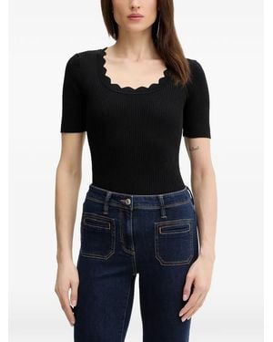 Silvian Heach Ribbed-Knit T-Shirt - Black