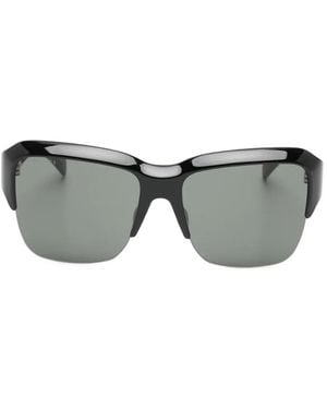 Gucci Logo-Engraved Geometric-Frame Sunglasses - Grey