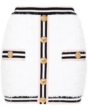 Balmain Minigonna Con Monogramma Jacquard Maze - Bianco