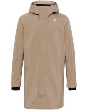 K-Way Logo-Patch Hooded Single-Breasted Coat - Natural