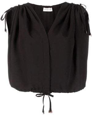 Veronique Leroy Draped-Shoulder Cropped Top - Black