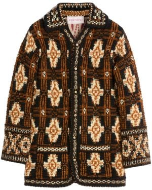 Valentino Garavani Geometric-Pattern Wool Cardigan - Brown