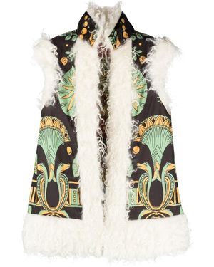 La DoubleJ Faux Fur-Trim Patterned Gilet - Multicolor