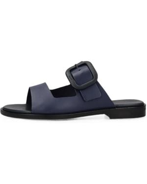 Frau Buckle-Detail Leather Flat Sandals - Blue
