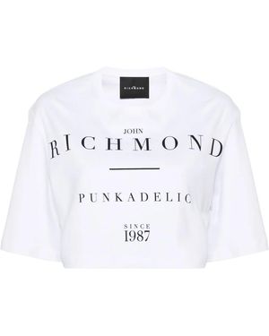 John Richmond Logo-Print Cropped T-Shirt - White