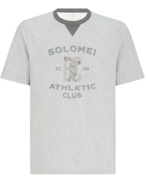 Brunello Cucinelli Cotton Jersey Crew-Neck T-Shirt With Print - Grey
