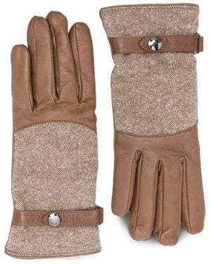Peserico Gants En Tweed À Empiècements En Cuir - Brown