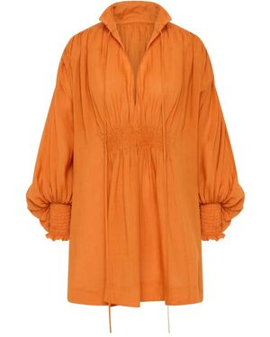 Lee Mathews Smocked Mini Day Dress - Orange