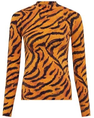 Marine Serre Tiger-Print Turtleneck Top - Orange