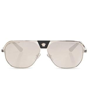Versace Greca-Detail Pilot-Frame Sunglasses - White