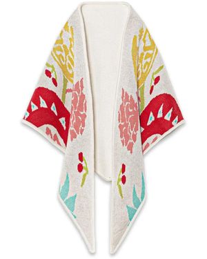 Never Fully Dressed Graphic-Print Intarsia-Knit Shawl - White
