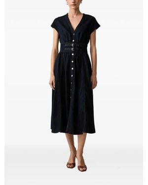 Morgan Buckled Front-Button Midi Dress - Black